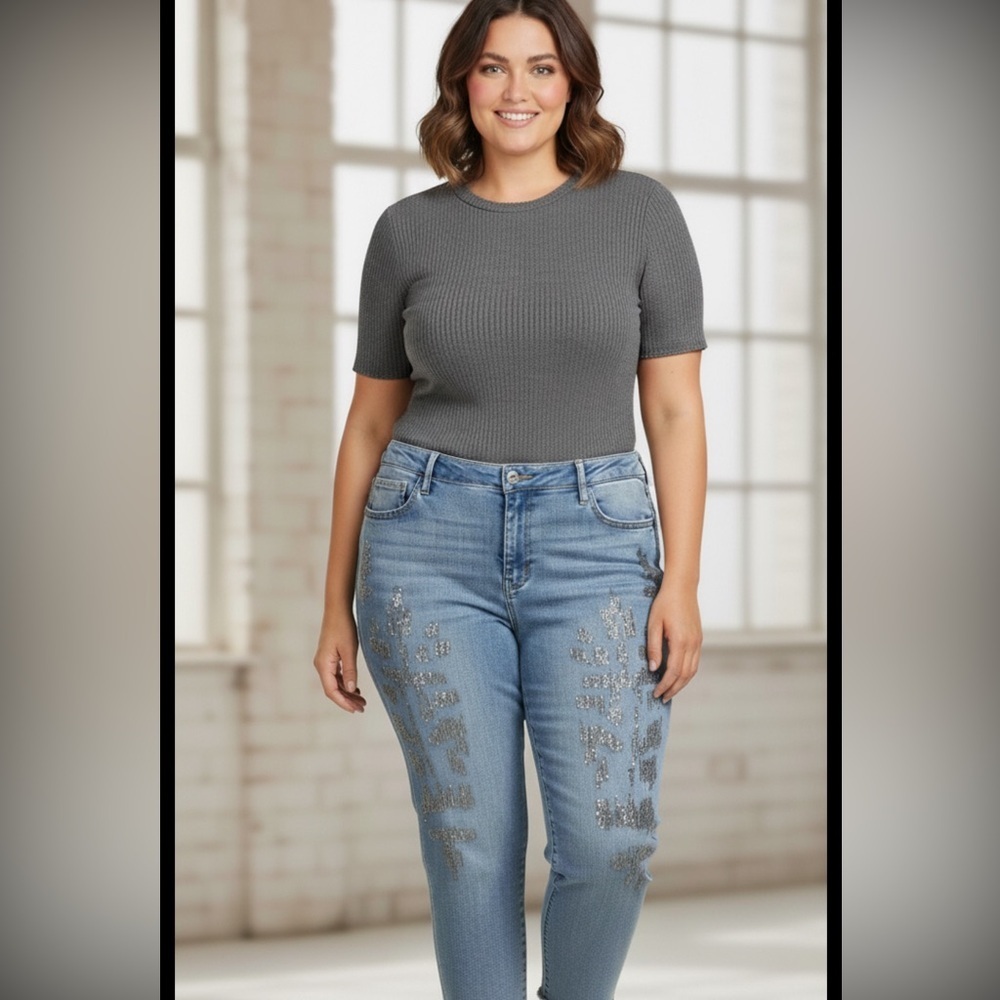 Lane Bryant Blue Straight Leg Jeans with Silver Embellishments Size 18 plus